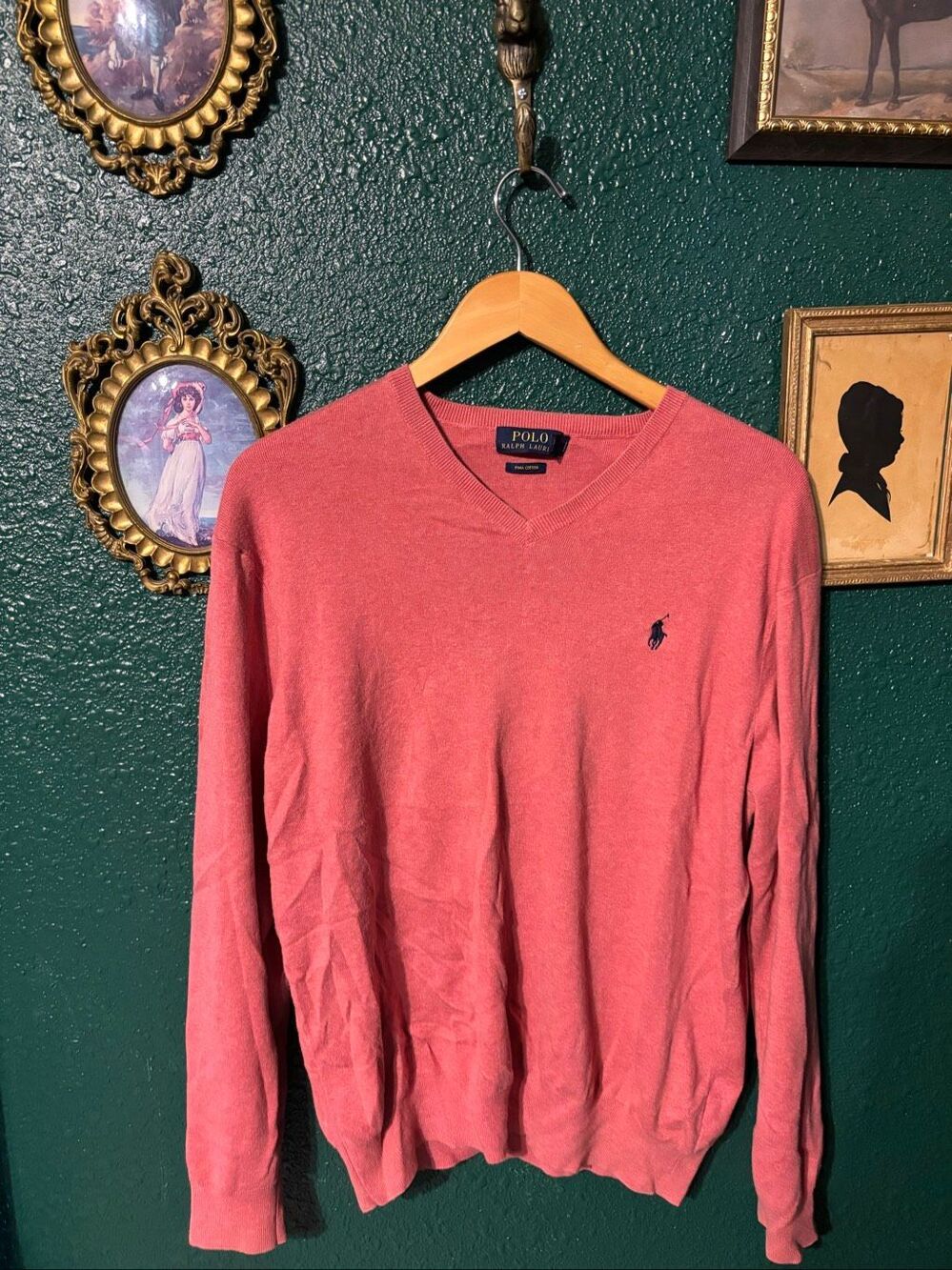 Ralph Lauren Pink V-Neck Pima Cotton Sweater Sz XL